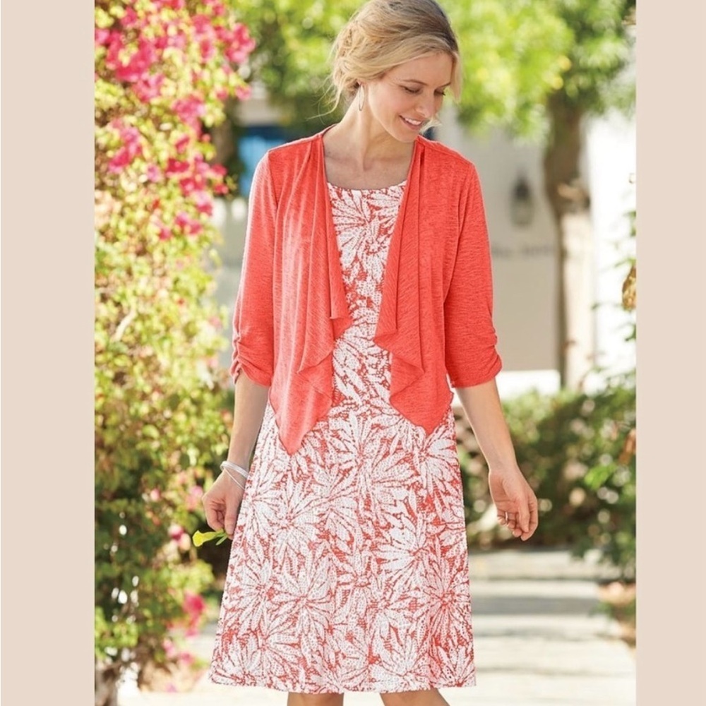 Perceptions orange and white dress Medium